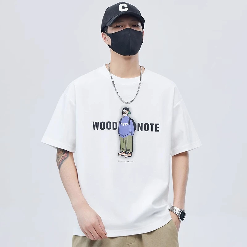 Moleubak 液氨棉美式高街短袖t恤男士夏季2025款宽松潮牌印花休闲