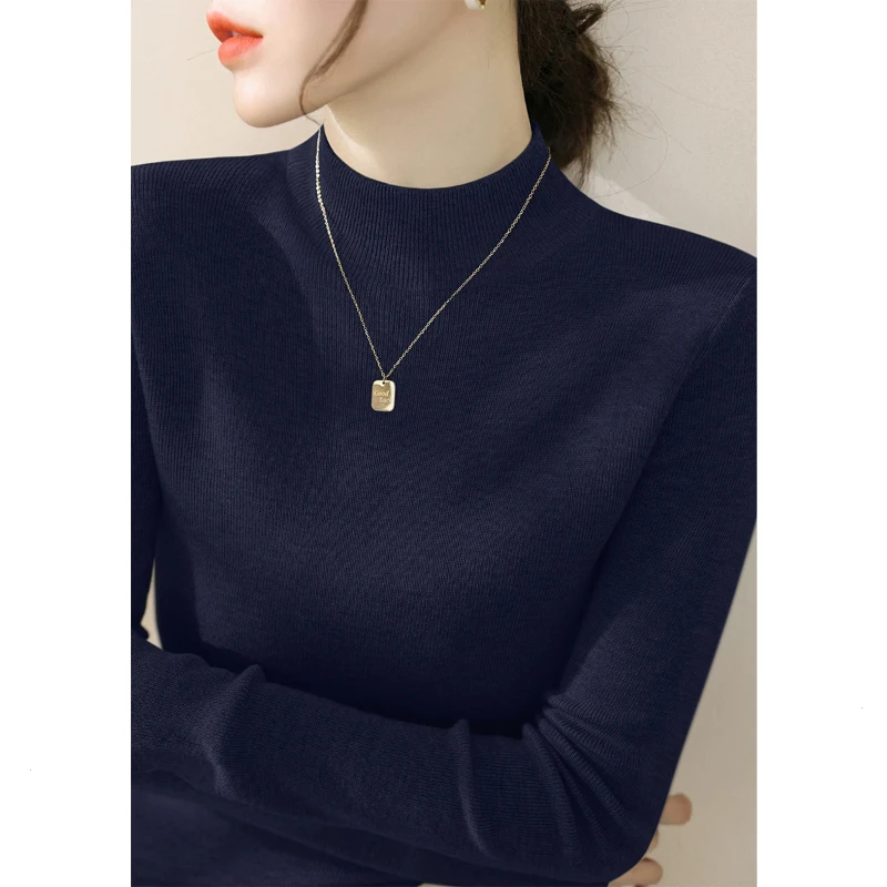 新款女装修身长袖内搭打底上衣2025秋冬季深灰色针织衫半高领毛衣