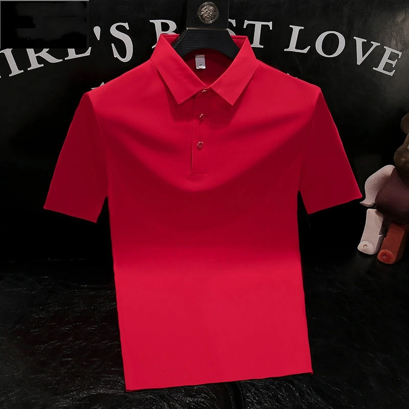 高级感潮流男士翻领上衣薄款夏装爆款修身polo衫弹力轻奢半袖体恤