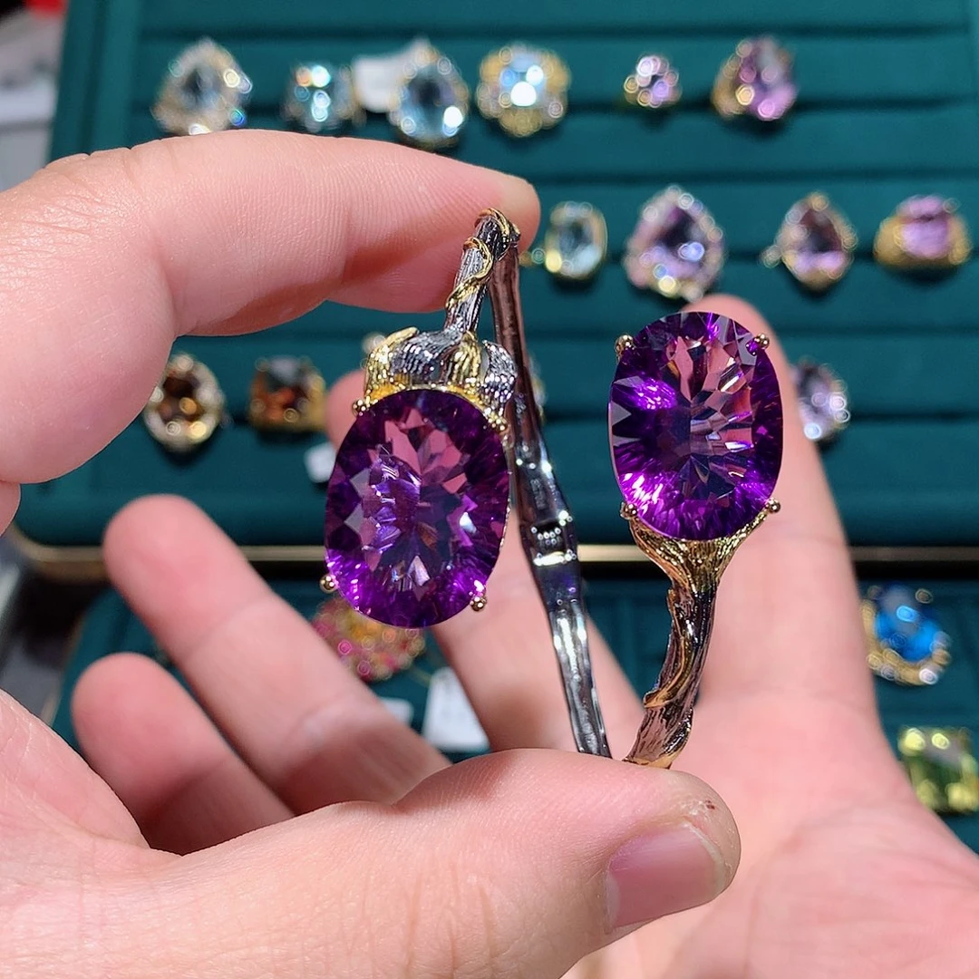 水晶手镯银S925镶嵌小*手镯