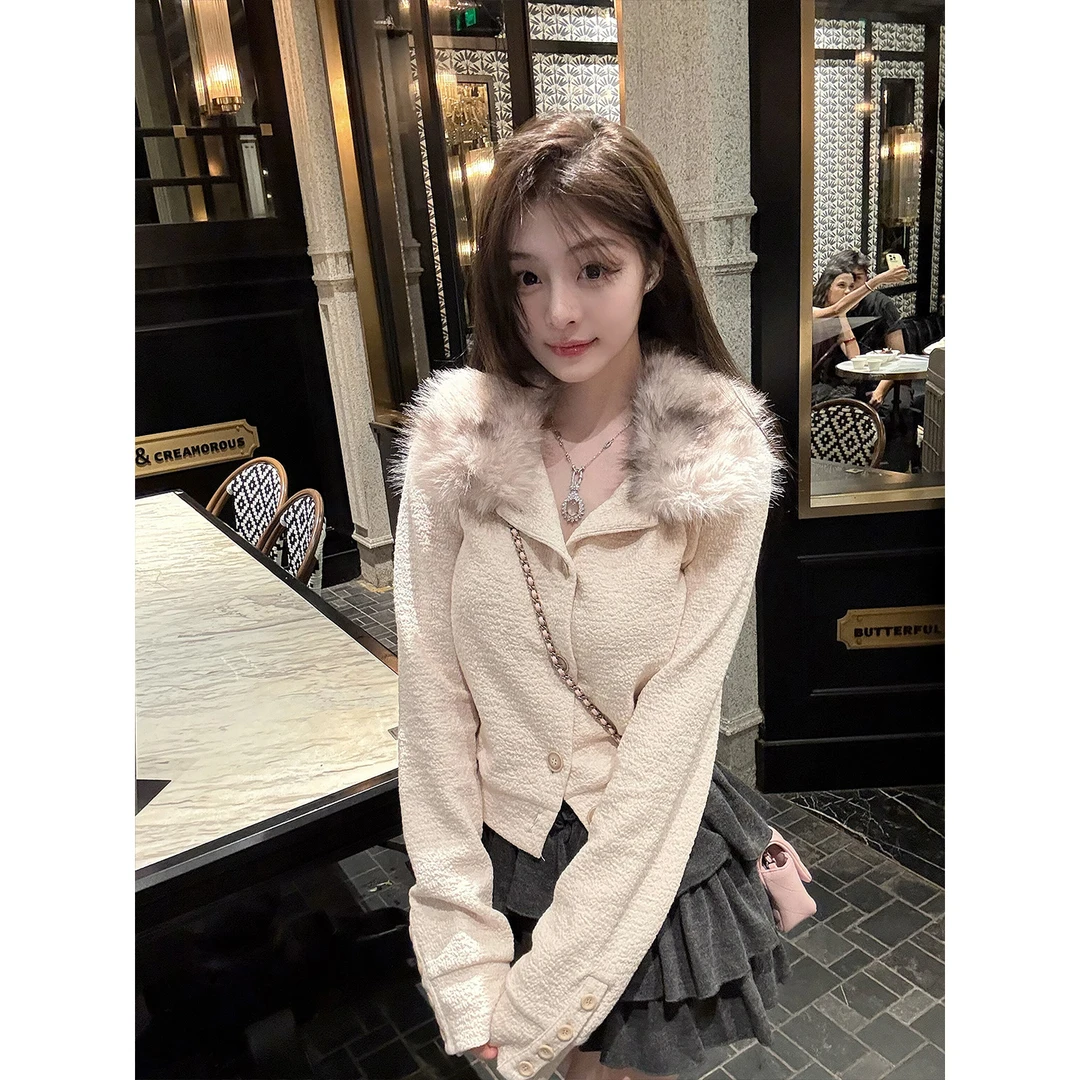 Jnnlh 【小甜心】版型ju好！可拆卸毛领！气质显瘦短款外套