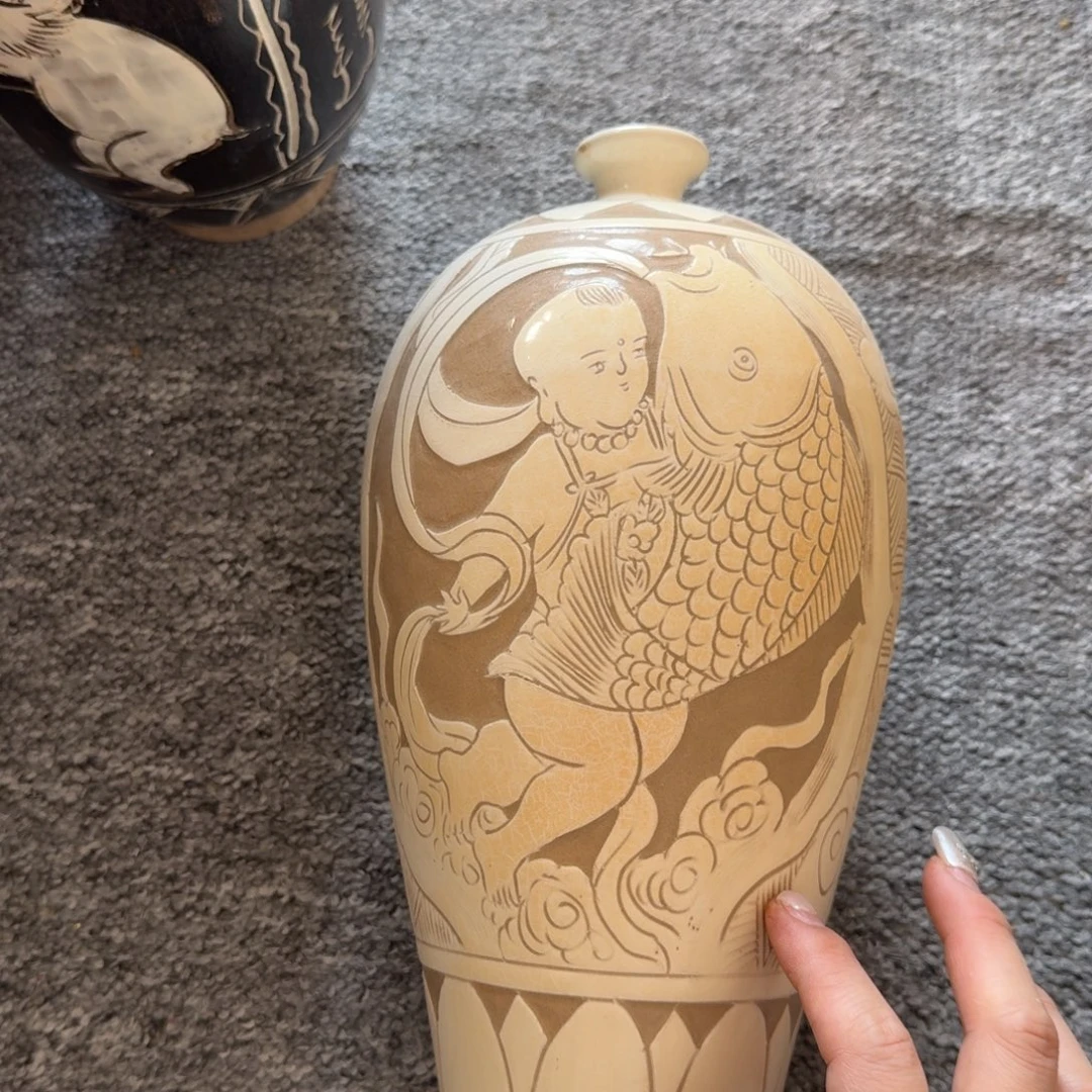 摆件磁州窑白底福利哈哈