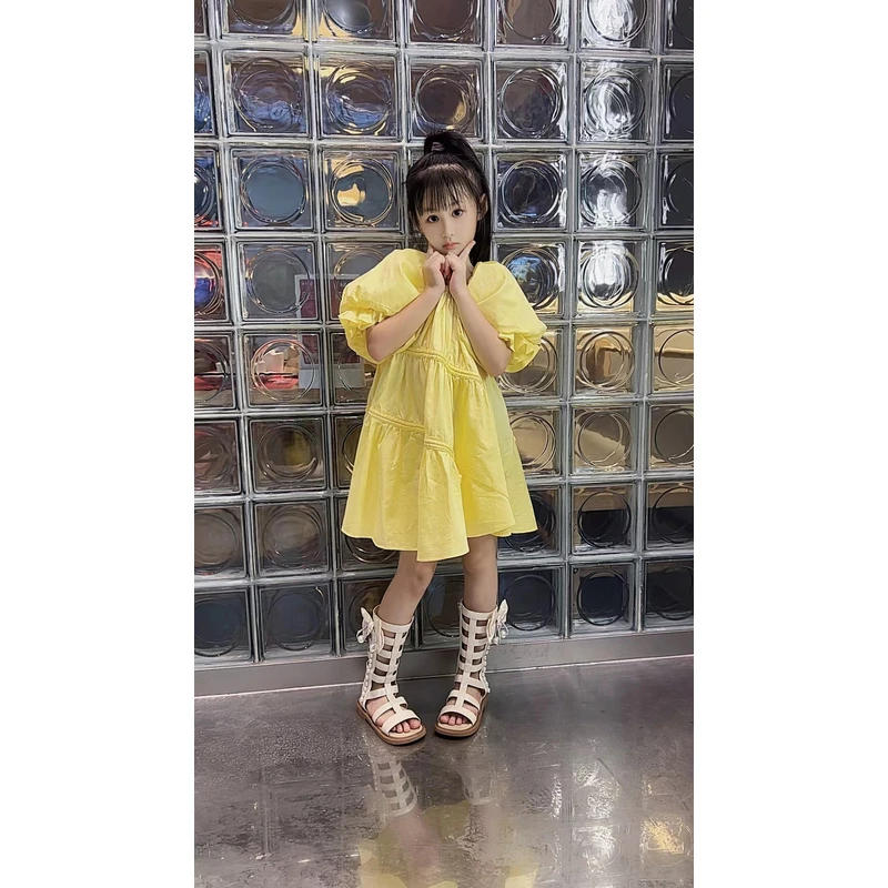 666女童凉鞋2025夏季儿童高筒罗马鞋小女孩洋气蝴蝶结公主凉靴潮