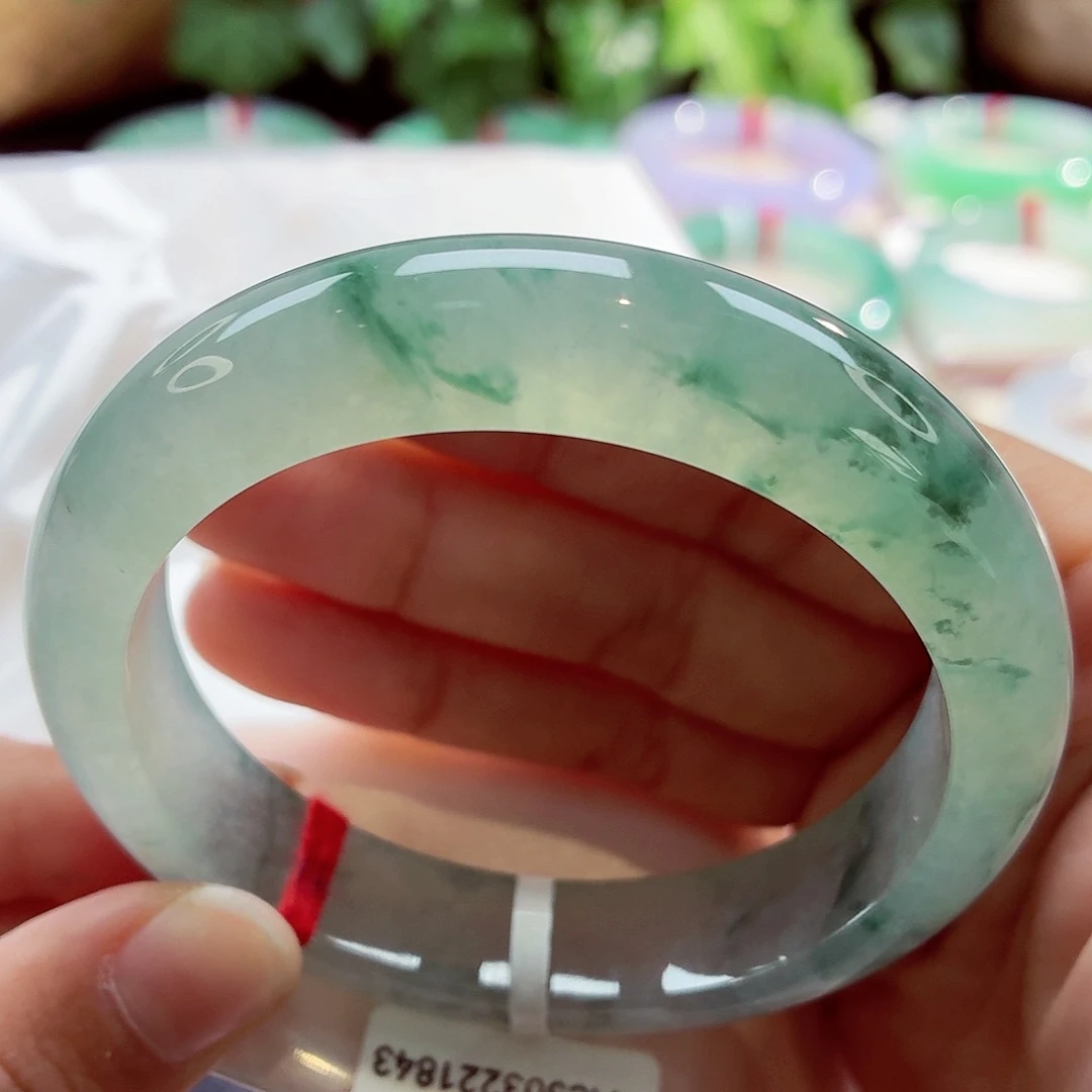 翡翠未镶嵌手镯冰晴飘花68-44