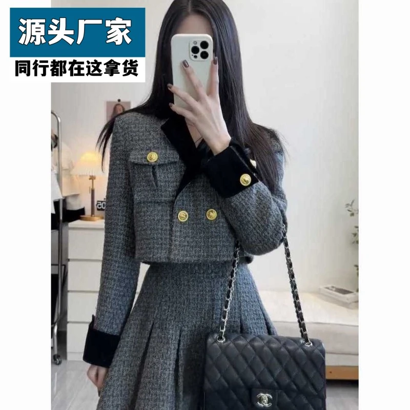 梵乐芬网红爆款小香风套装裙女2025秋冬新款名媛风显瘦短款外套+