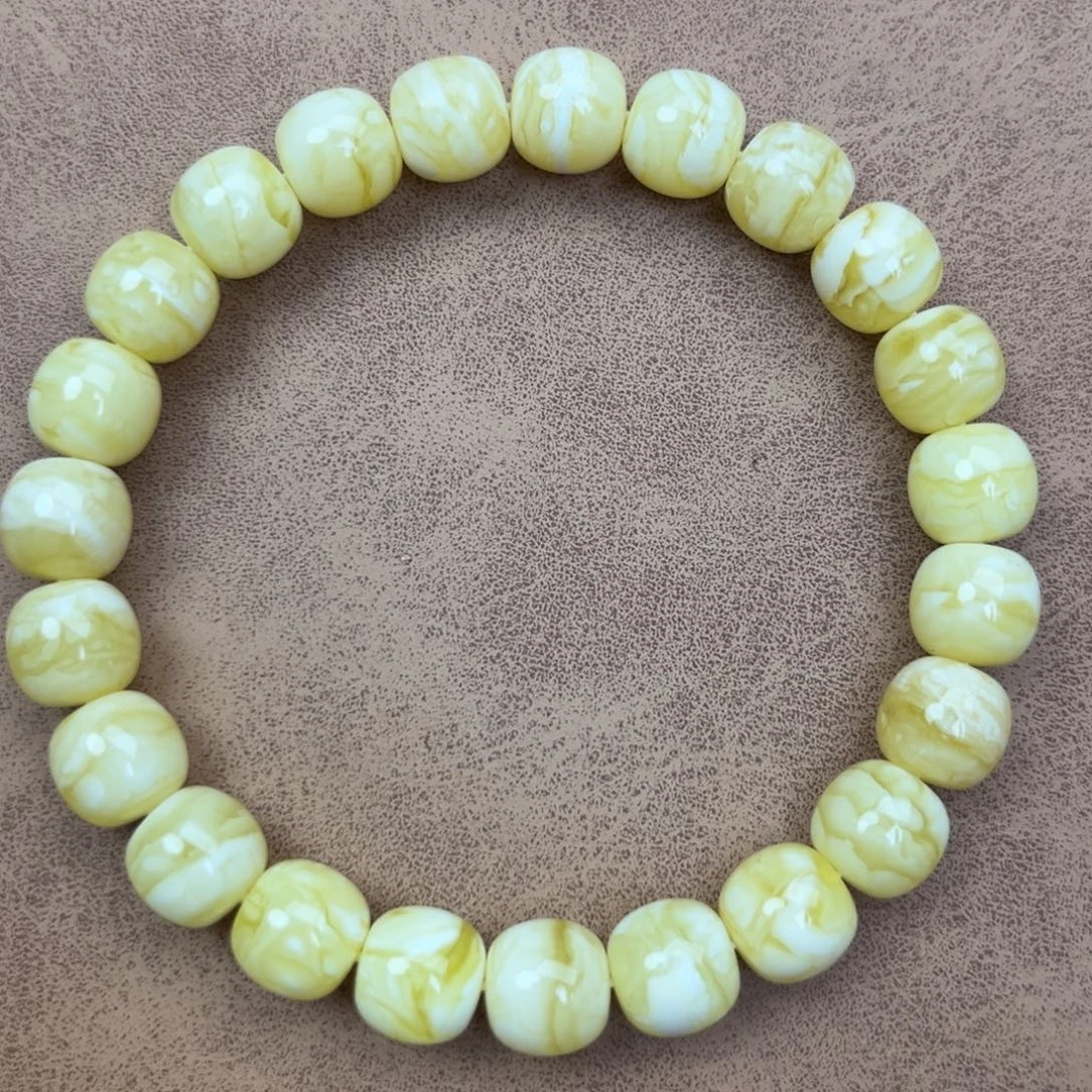 蜜蜡未镶嵌手链纯天然俄料瓷白花虎皮极限弧高桩9.5*9腕口18+