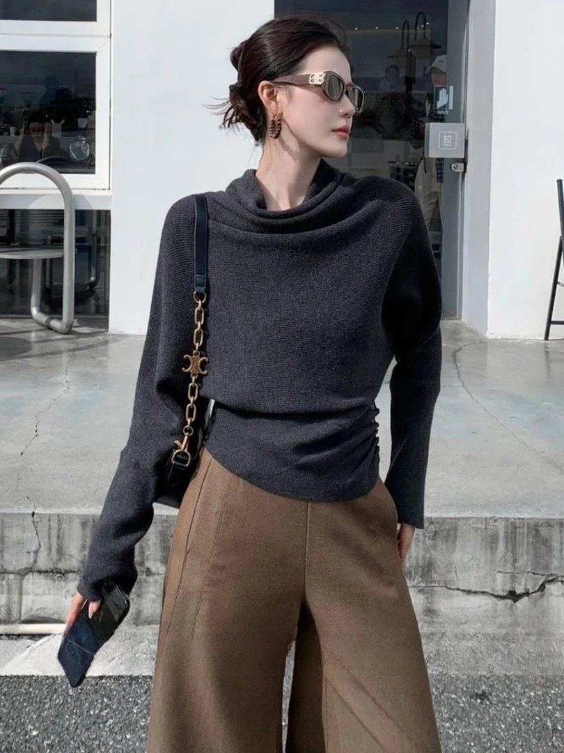 早秋巨好看轻熟上衣巨好看设计感洋气时髦轻奢高端灰色针织衫女装