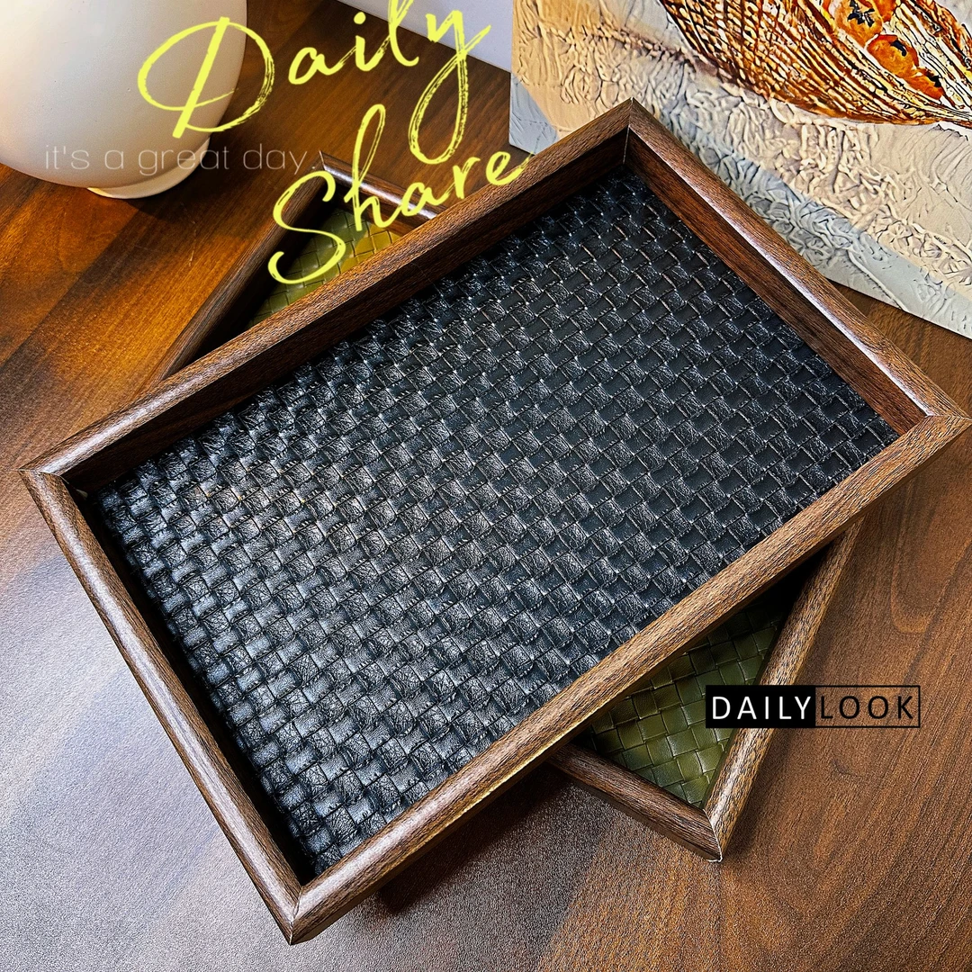 新款木质皮革收纳托盘置物盘小物件收纳盘客厅桌面托盘