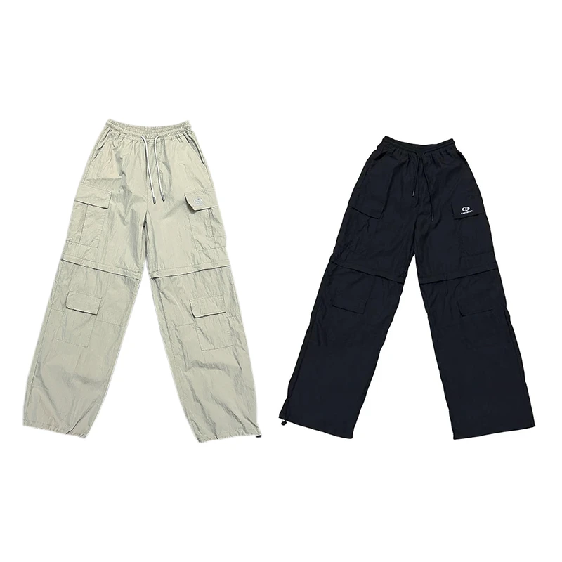 [X]黑色3D工艺设计款两穿直筒时尚大口袋休闲散兵裤（春日满满）