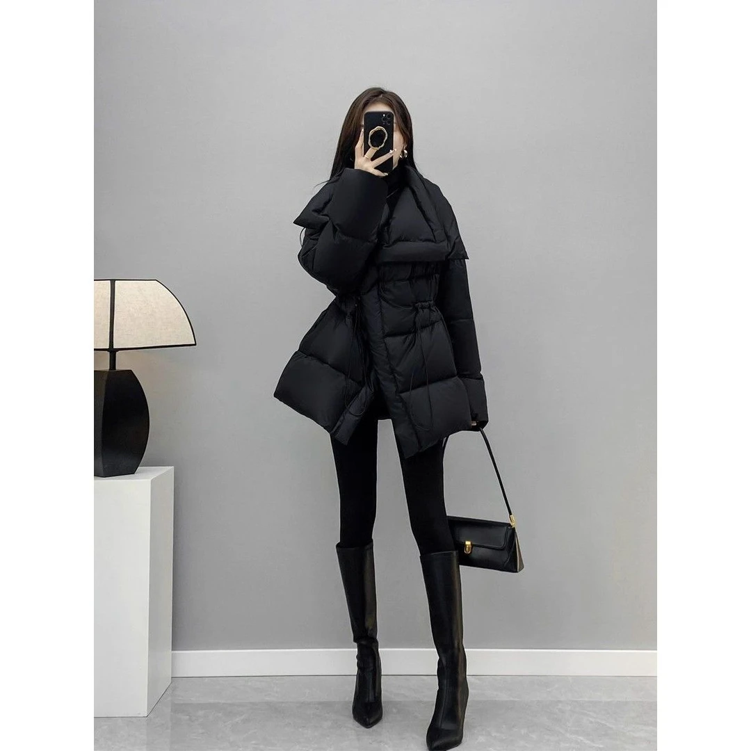 羽绒服女2025冬季新款名媛短款时尚气质女式加厚收腰过膝羽绒服