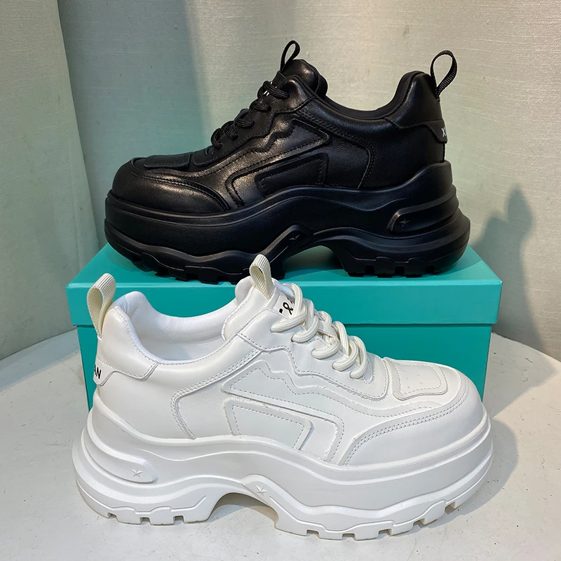 欧洲站2024春秋新款百搭松糕小白鞋真皮内增高超火显瘦老爹鞋女鞋