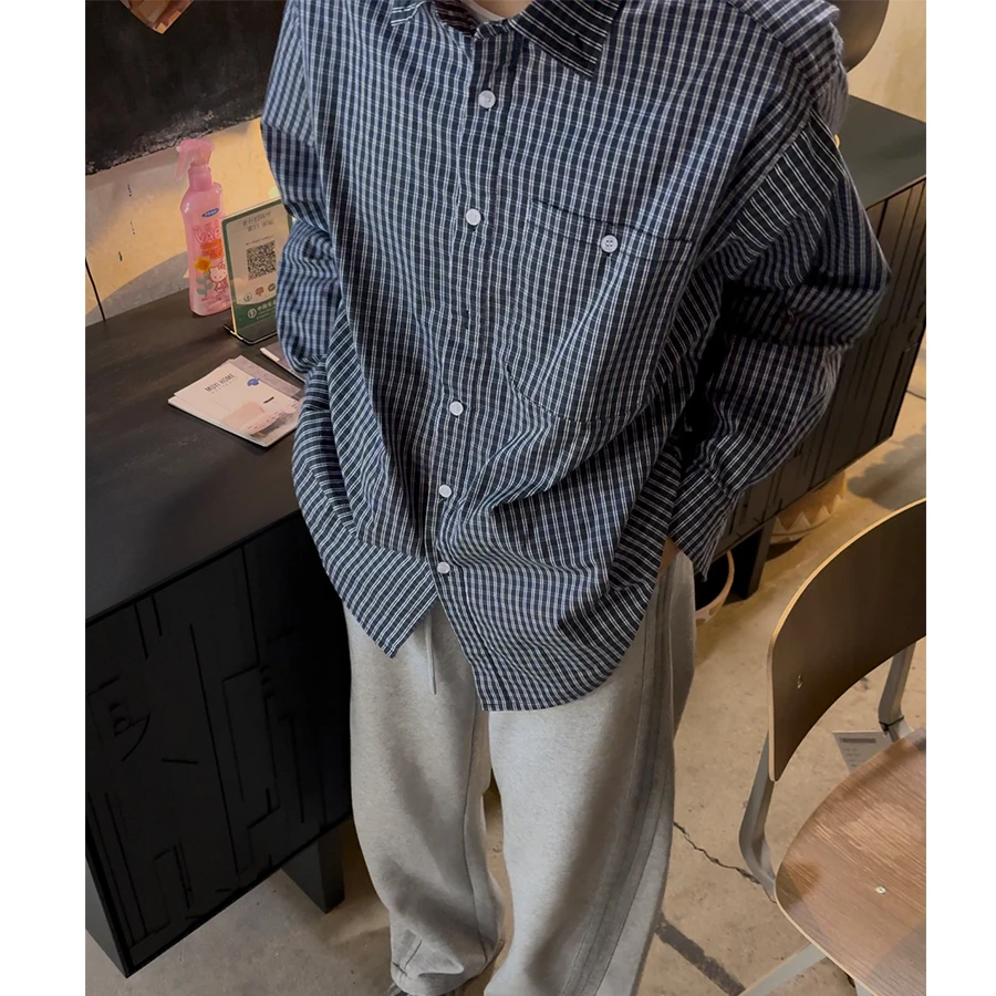 miu风 时髦叠穿利器复古2025春秋小格子衬衫廓形弧度下摆长袖衬衣