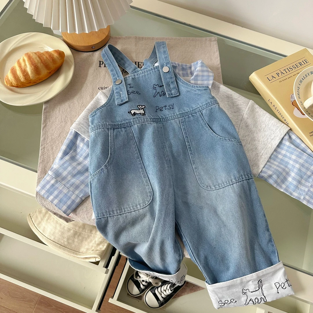 【宠物之家】CK255020橘止皮男童2025春洗水软牛仔背带裤