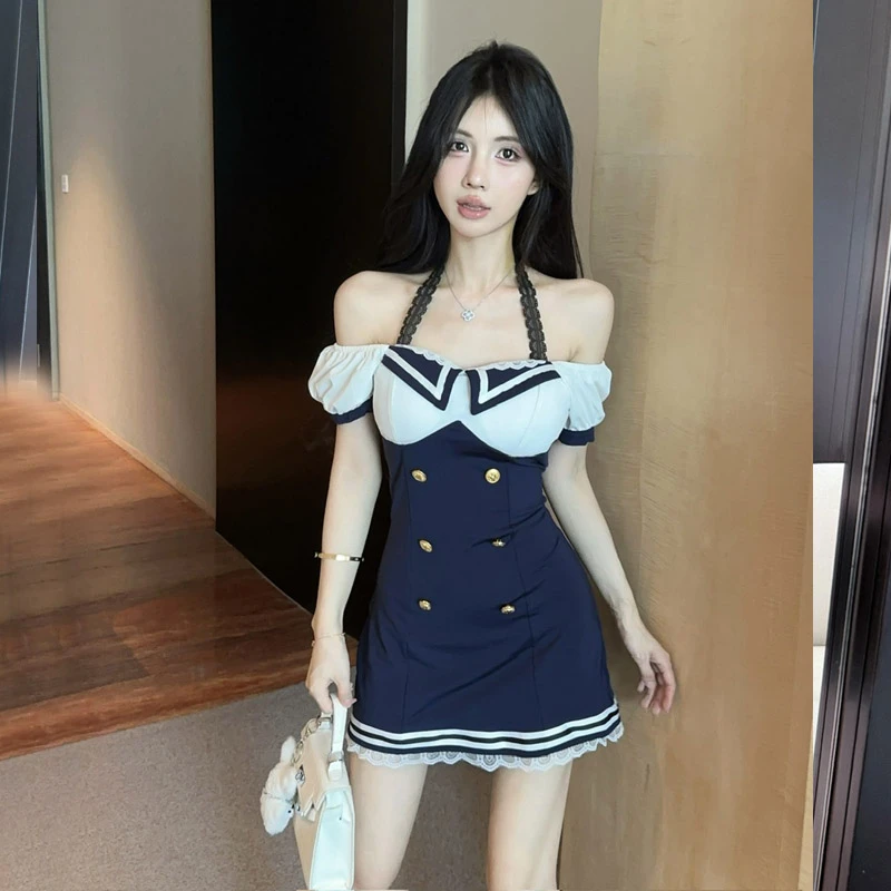 实拍现货性感低胸制服工装短袖打底包臀连衣裙