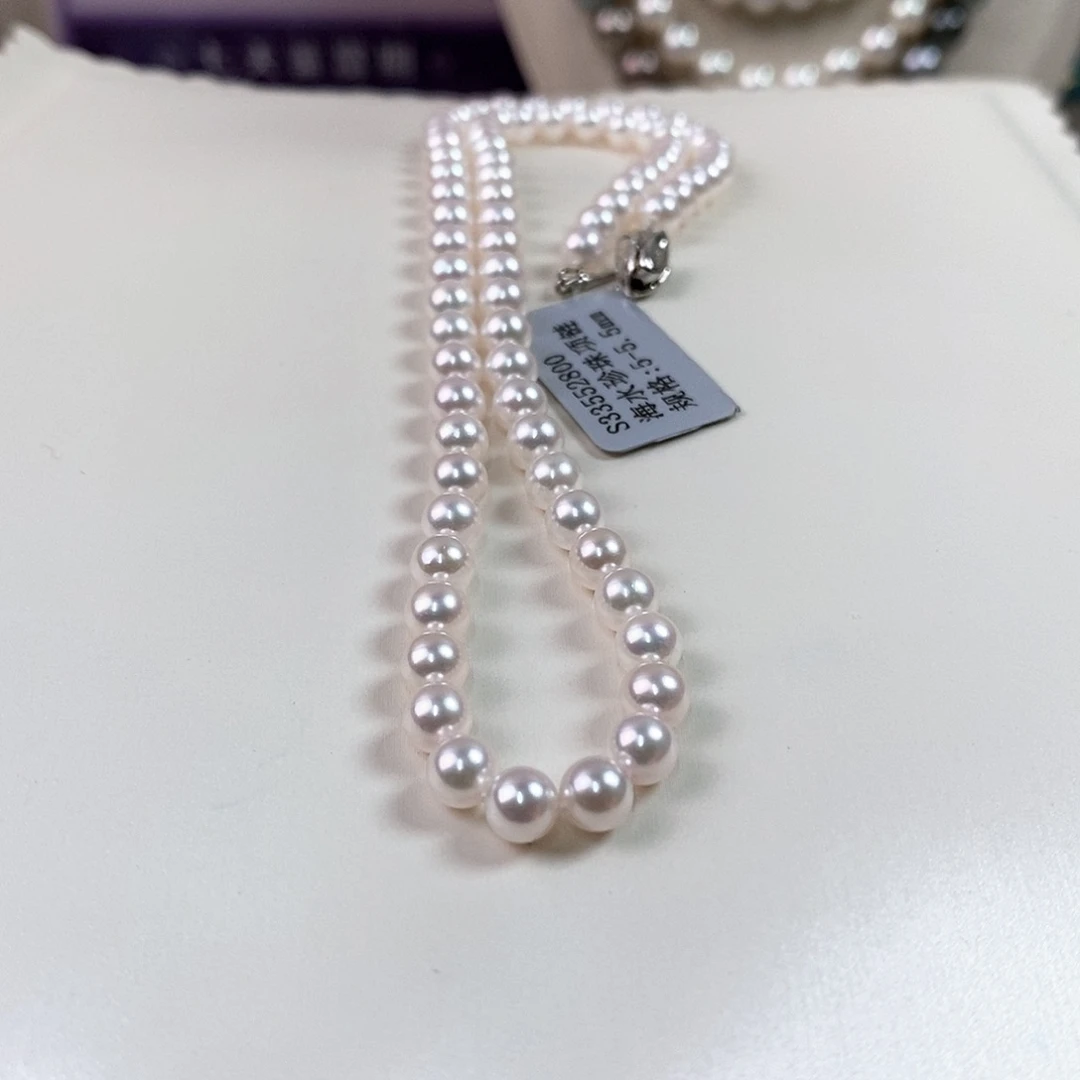 海水珍珠项链银S925镶嵌5-5.5mm日本海水珍珠项链（天女品质）