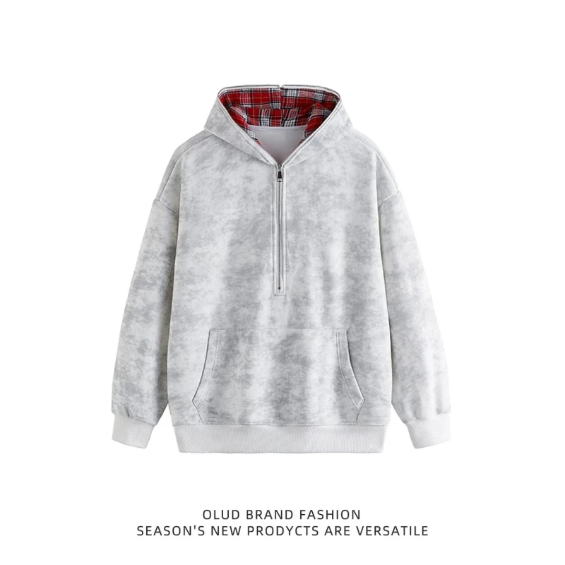 特大码300斤半拉链重磅潮酷连帽卫衣秋冬扎染高级感男女套头外套