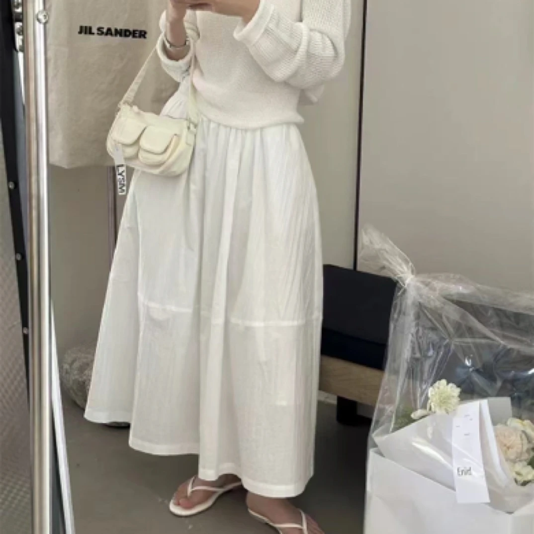 韩系拼接百搭精致半身裙小清新中长款伞裙显瘦气质温柔法式口袋款