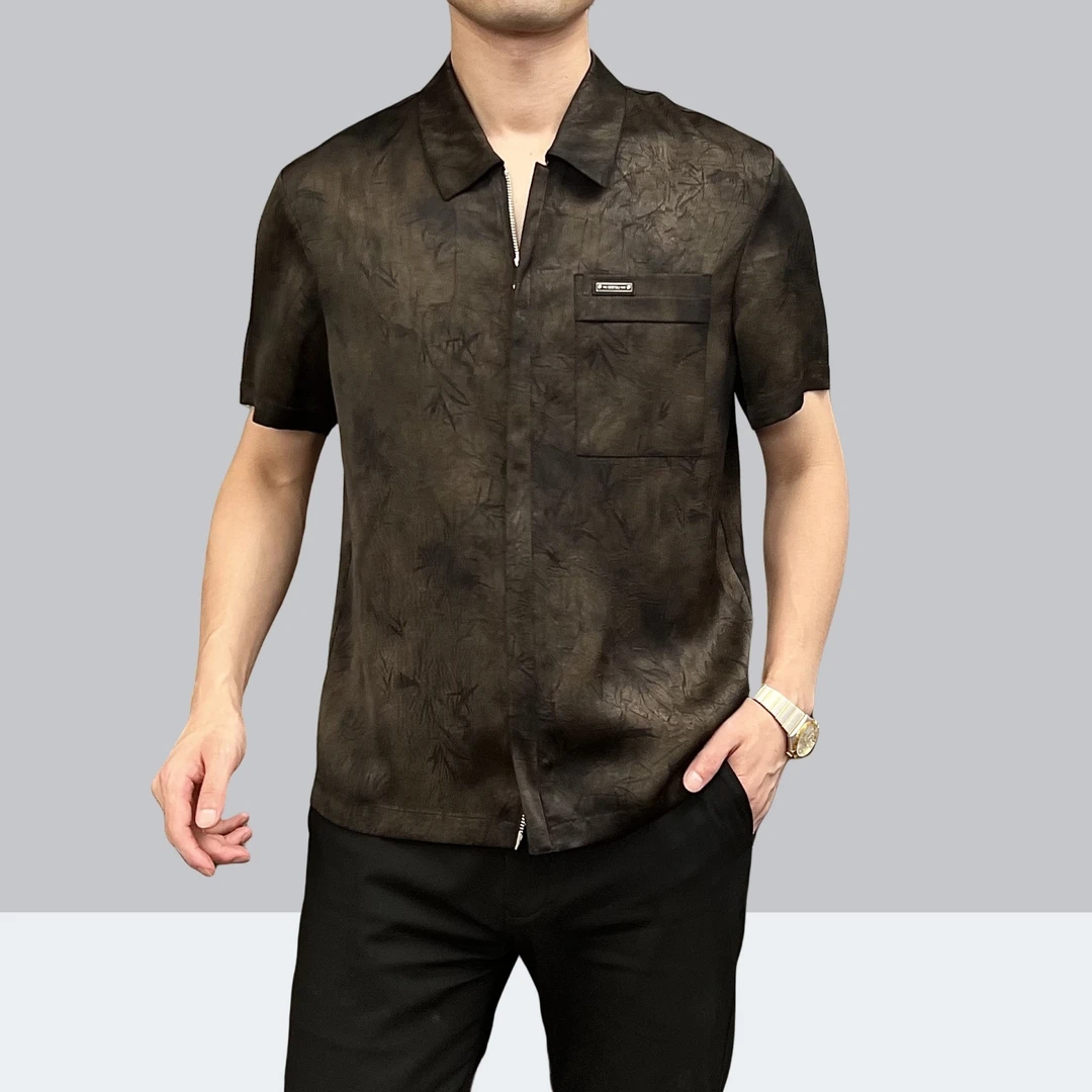 英皇烟斗/1119/男士拉链翻领衬衫口袋轻薄商务休闲外套短袖