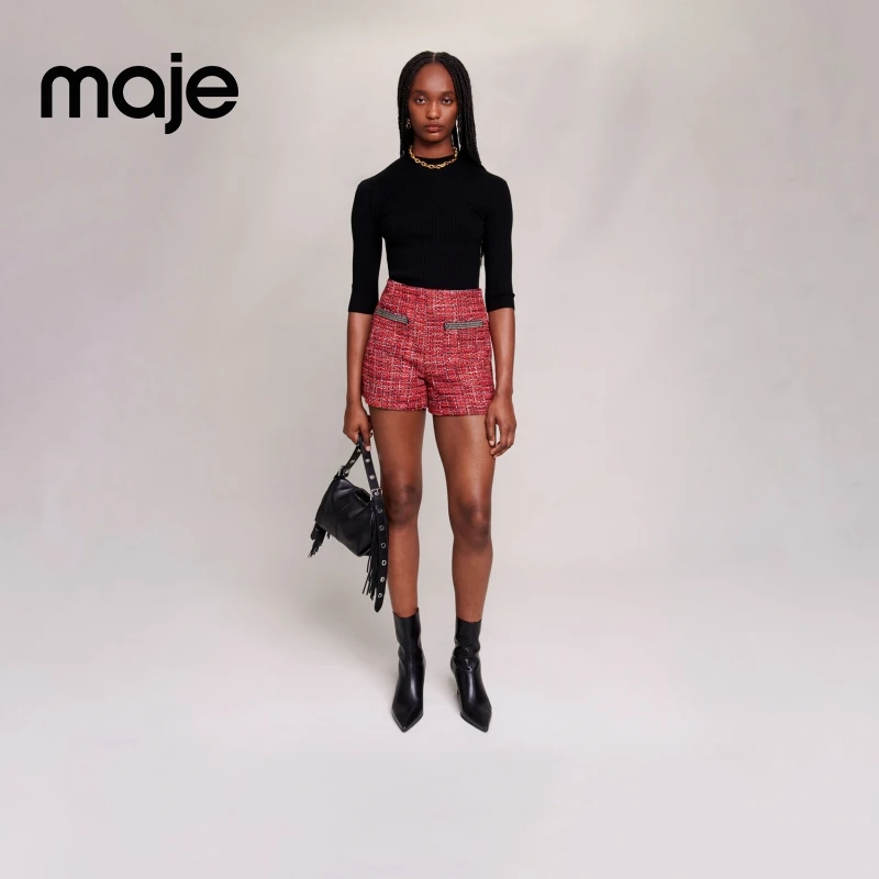 抖音双11|Maje经典款新黑色修身七分袖针织衫MFPPU00692