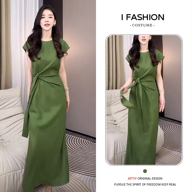 减龄短袖洋气流行连衣裙女士女款2025年夏季新款显瘦遮肉裙子潮