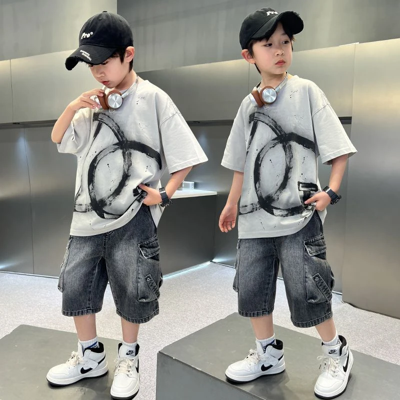 男童夏装套装童装新款夏款中大儿童装夏季男孩短袖痞帅气时髦潮酷