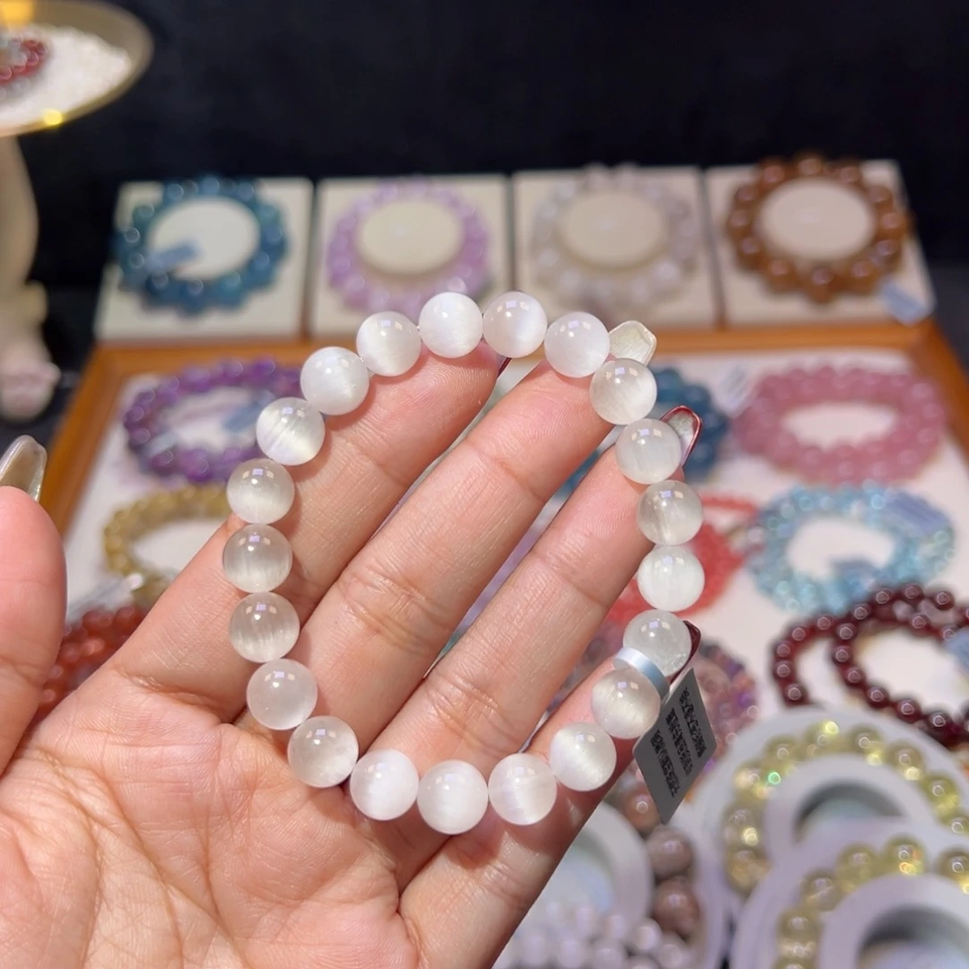 水晶手串未镶嵌猫眼白兔毛9m m