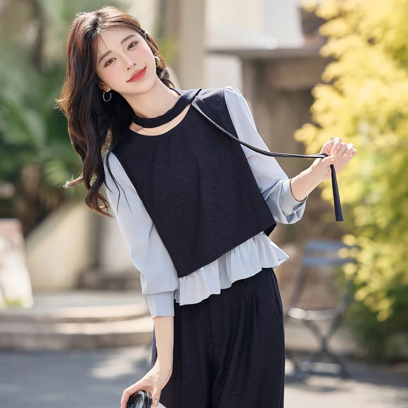 小香风套装女2025开春新款火爆韩系休闲减龄时髦马甲阔腿裤两件套