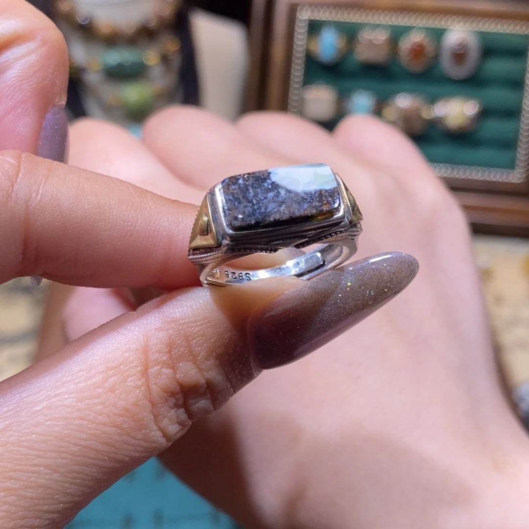 琥珀银S925镶嵌戒指戒指