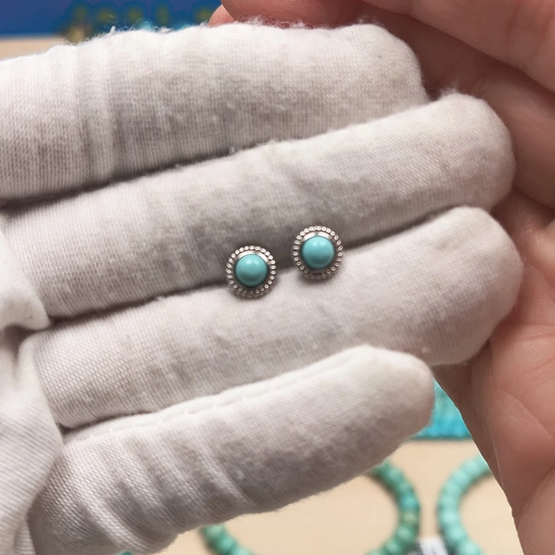 绿松石耳钉银S925镶嵌