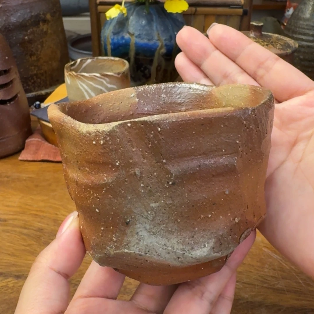 备前烧 末石泰节 大号方口杯