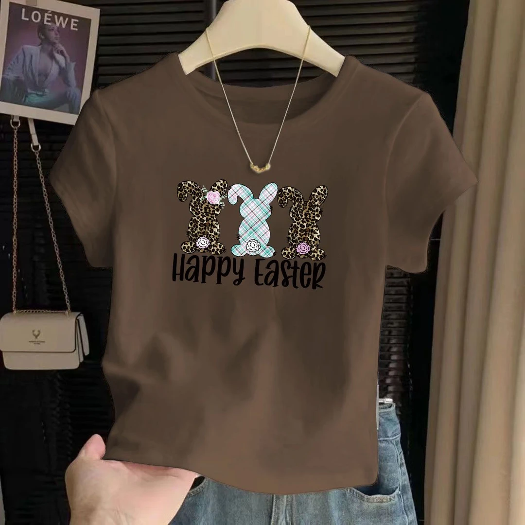 100%纯棉高腰短款短袖T恤女夏季新款宽松显瘦休闲百搭印花上衣ins