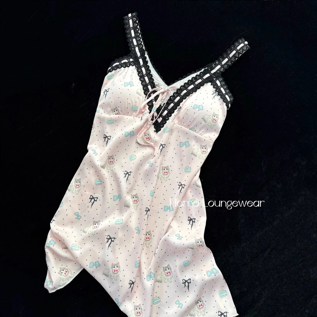 冰丝睡衣女甜美可爱大美女吊带睡裙夏设计感带胸垫33001