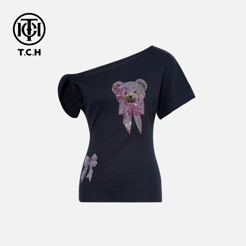 下架-TCH私服烫钻工艺新时尚淑女百搭潮流针织T恤女T75B09E5040