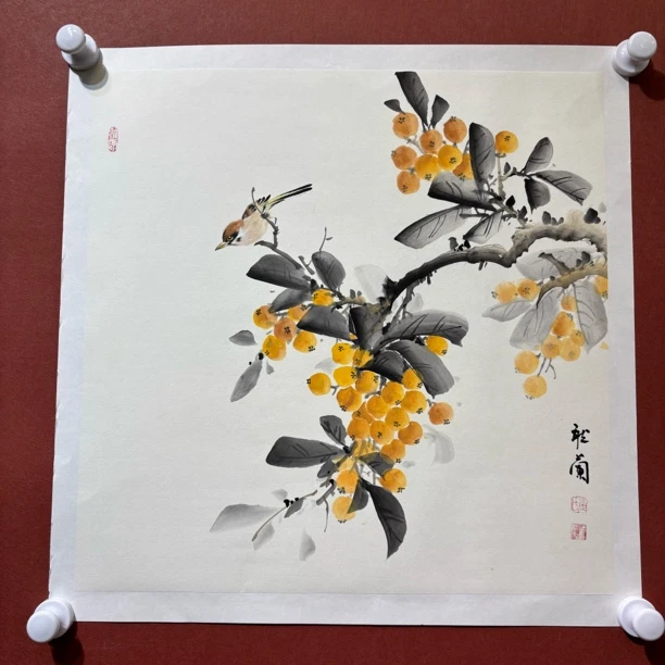 兰宝阁书画院三尺斗方纯手绘国画花鸟已拓裱画芯49:49