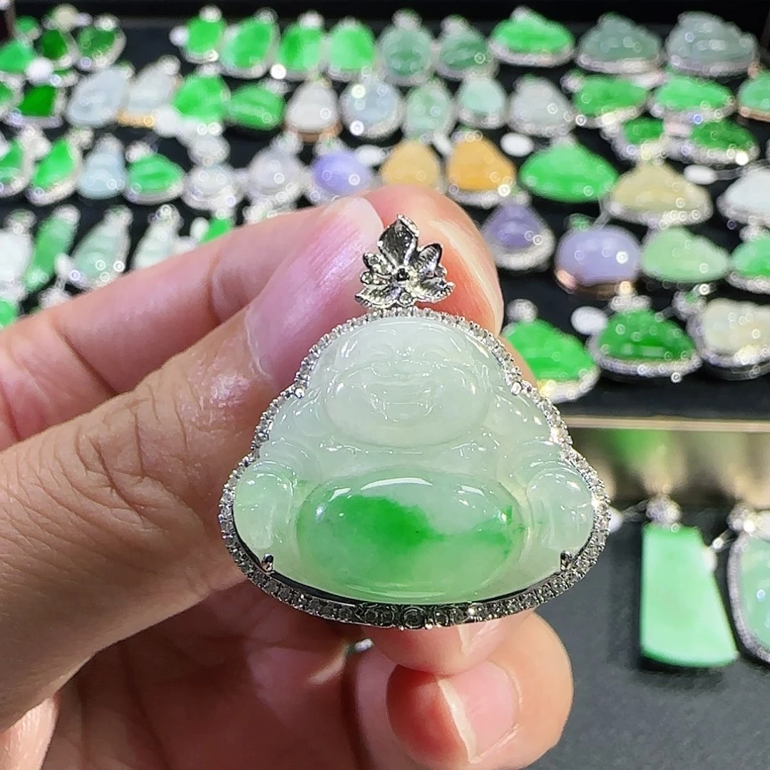 翡翠18K金镶嵌吊坠(不含链)