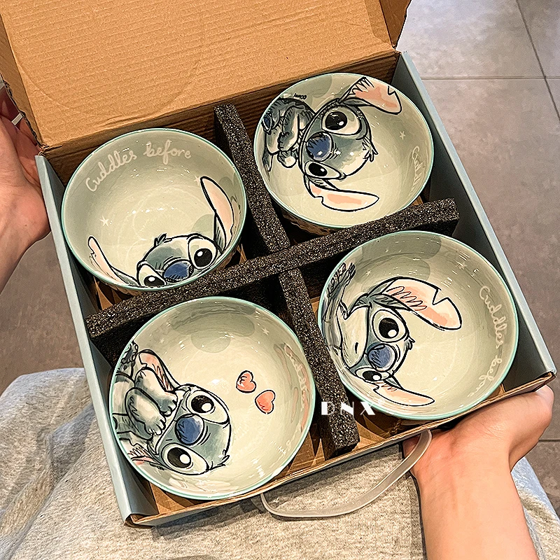 迪士尼史迪仔陶瓷碗餐具套装高颜值家用饭汤碗耐高温可爱碗礼盒装