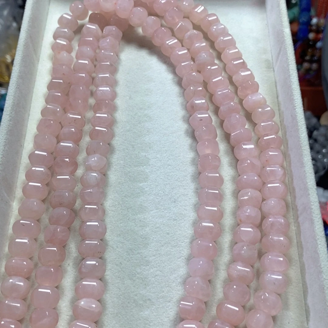 玛瑙/玉髓合金珠宝半成品天然粉水晶南瓜珠一条卡10mm