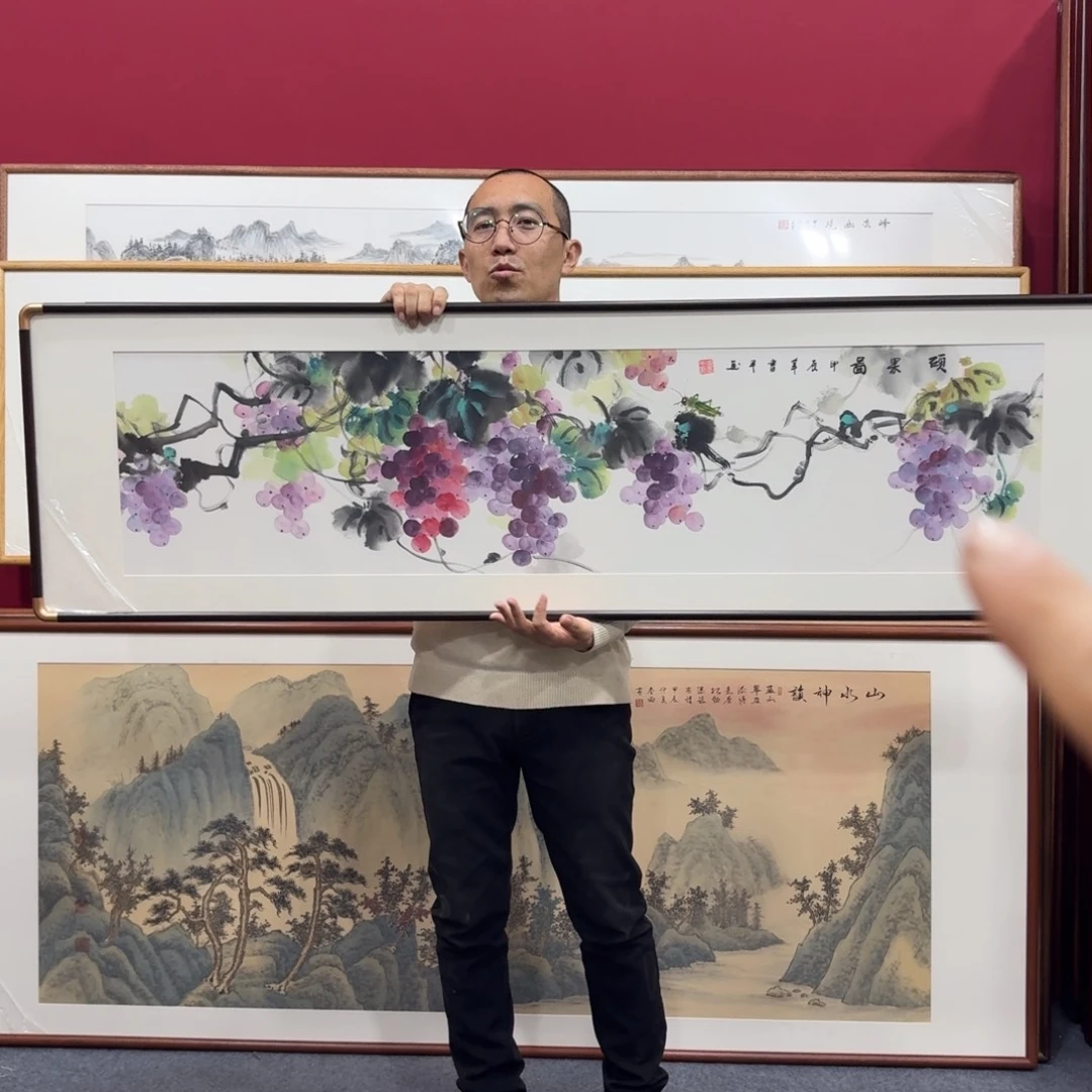国画手绘作品带框包邮160成45