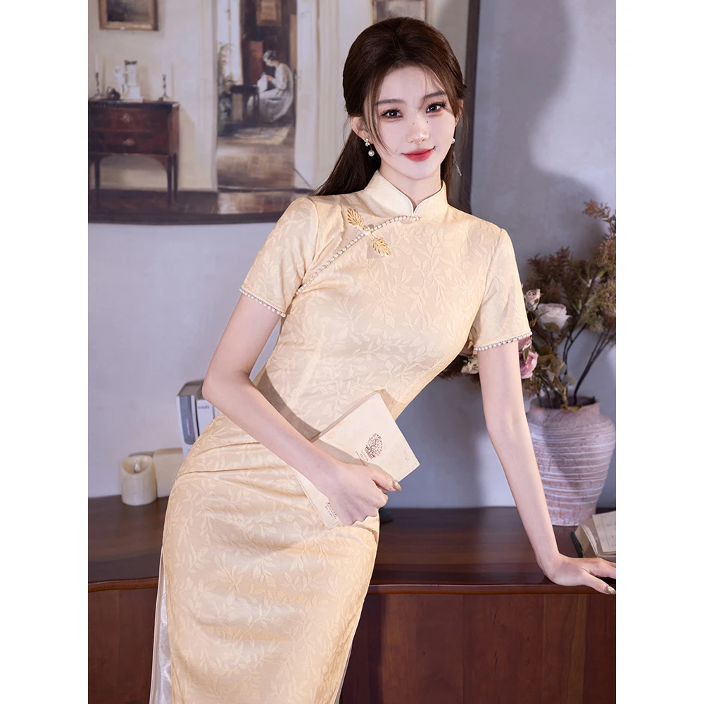 黄色复古新中式改良旗袍2025年夏季新款漂亮独特小个子可穿年轻款