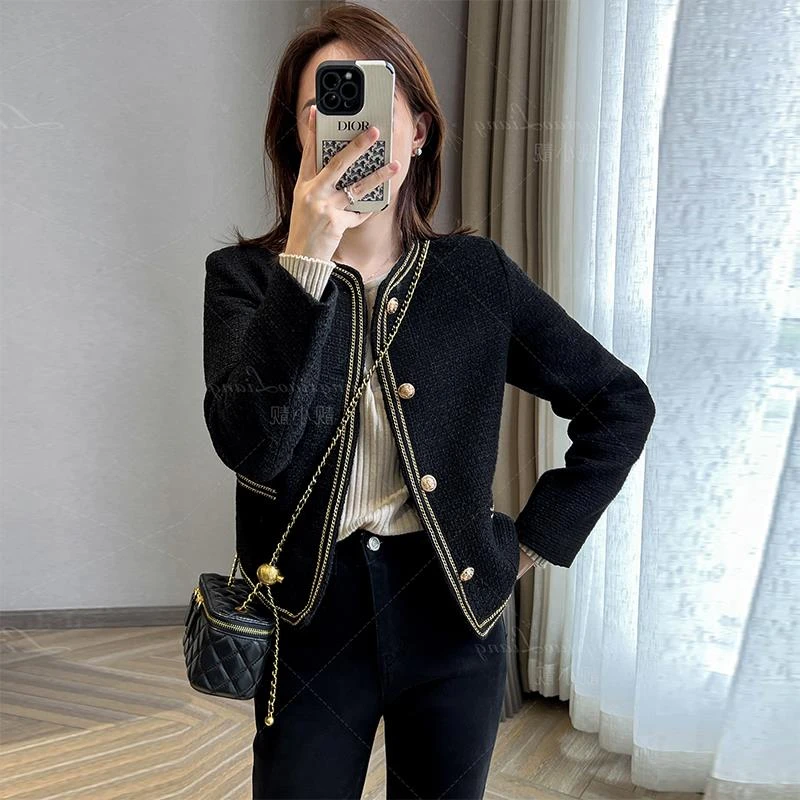 法式黑色小香风外套女2025新款百搭秋冬小个子气质名媛感短款上衣