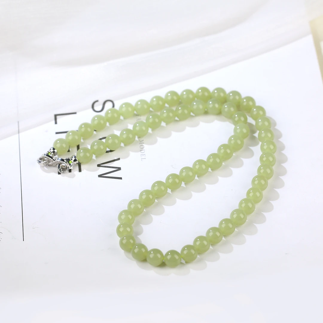 【麦子家族新年大促】天然和田玉黄玉项链7-8圆珠百搭 XL519