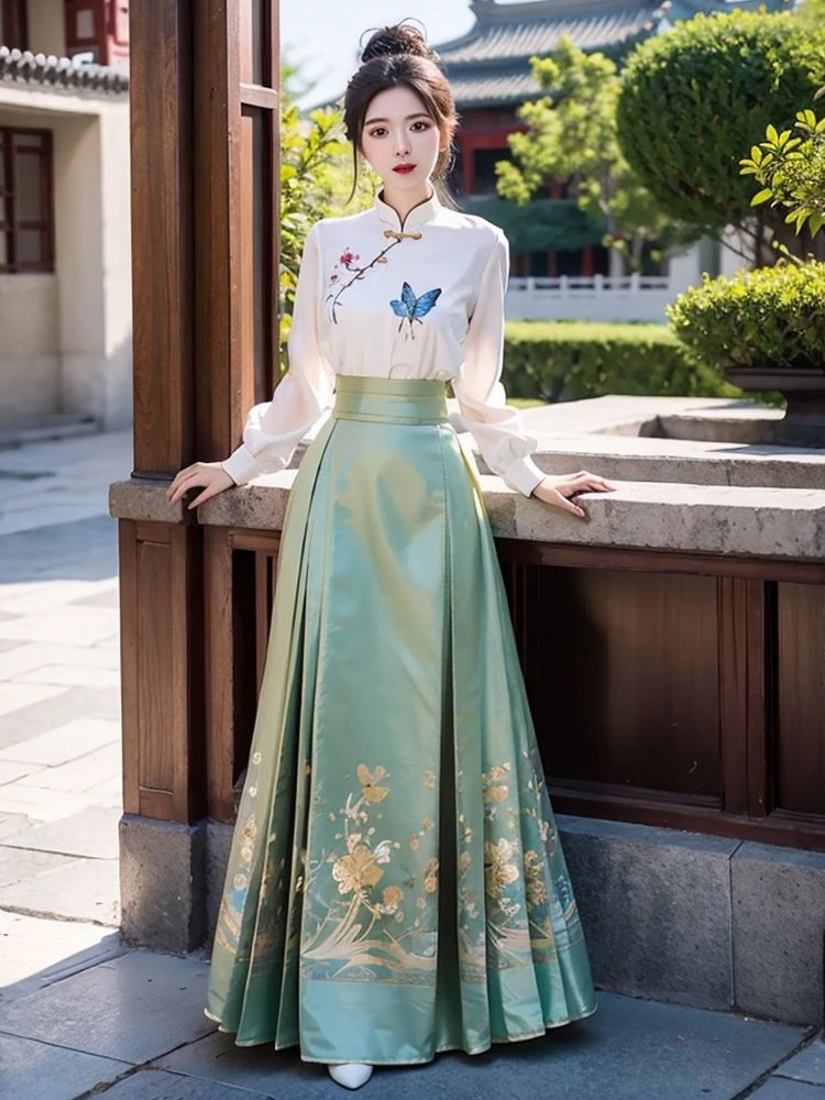 新中式国风复古绣花上衣马面裙套装2025新款日常上班可穿两件套女
