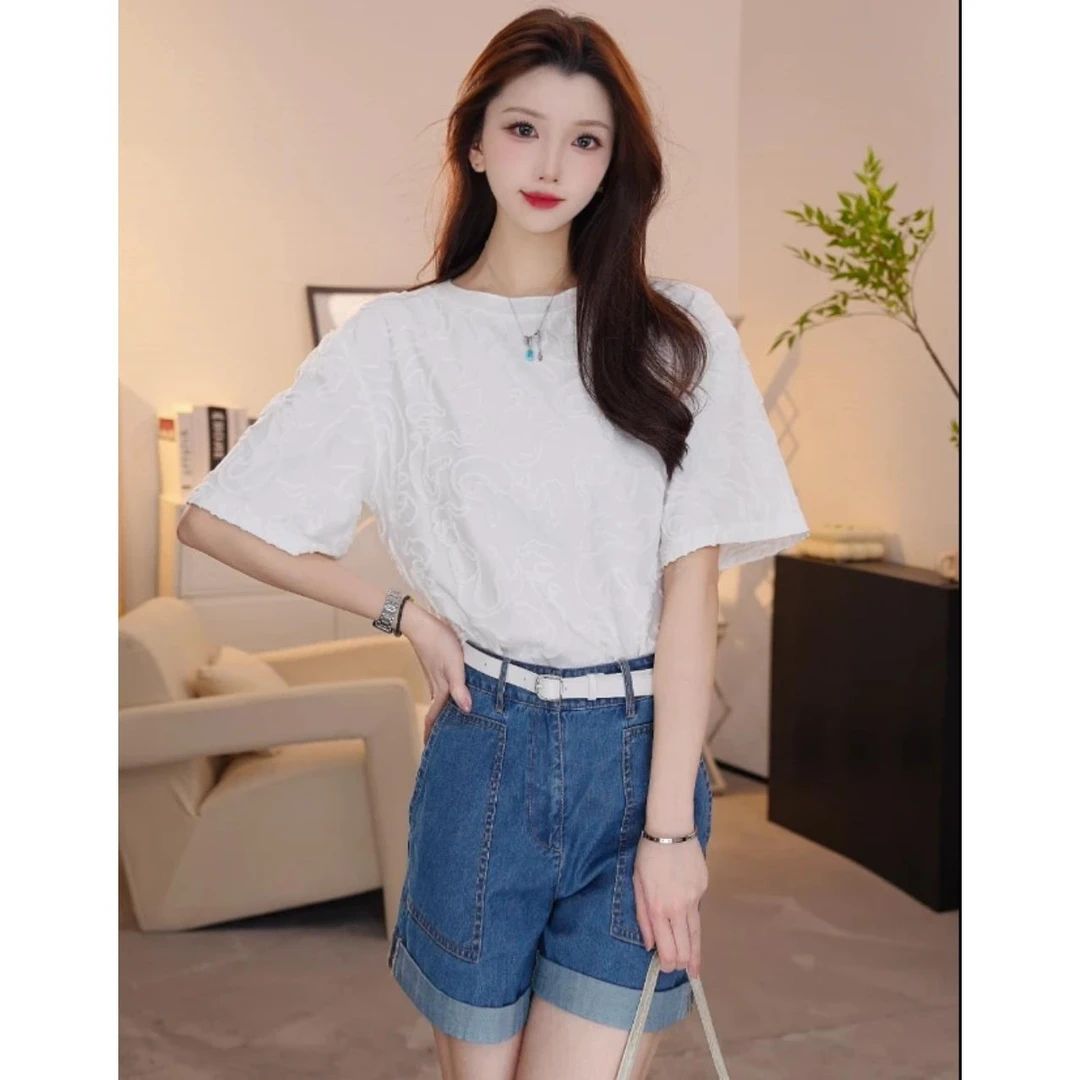 GIRDEAR/哥弟夏季新款百搭宽松时尚舒适复古圆领T恤短袖1300790