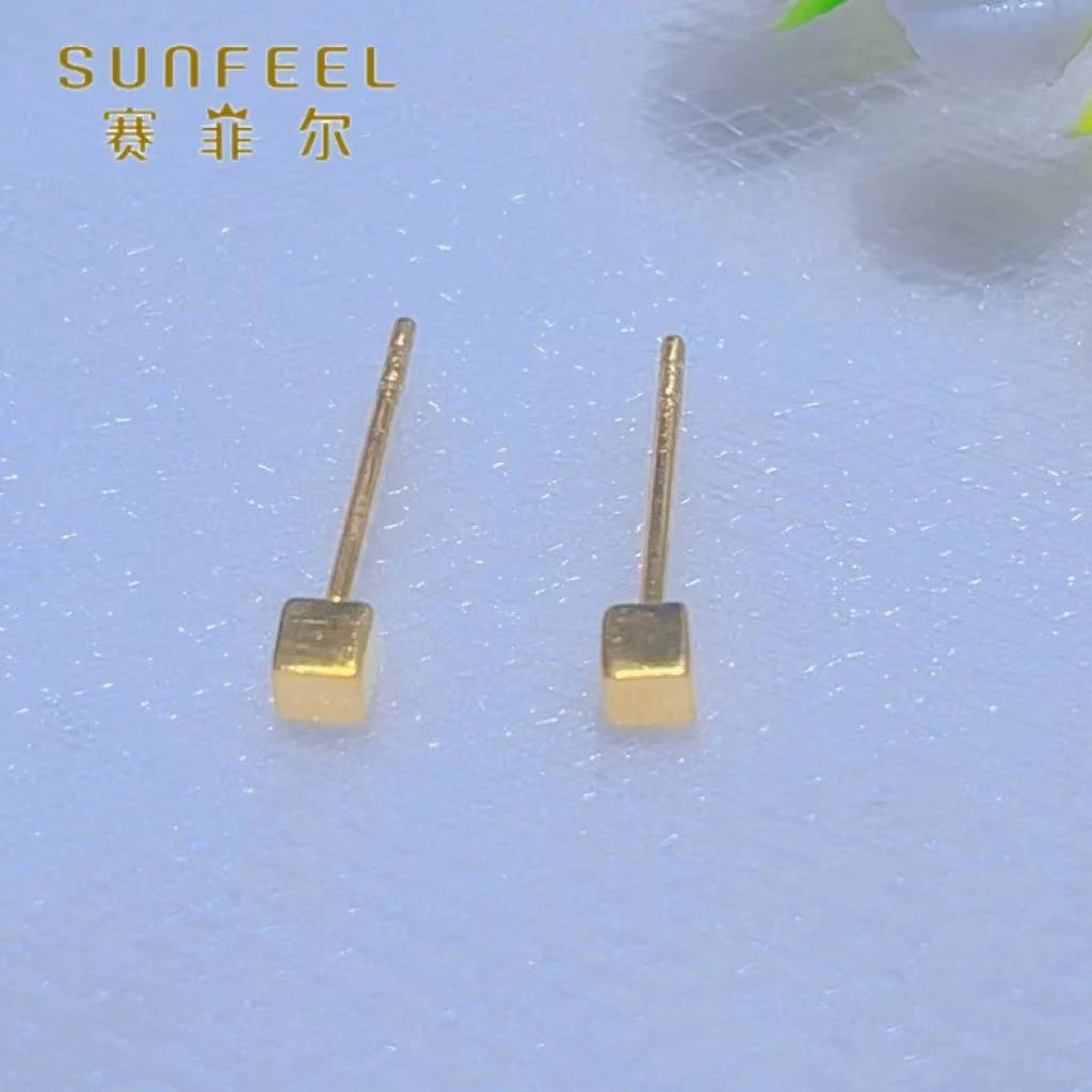 SUNFEEL/赛菲尔黄金足金光珠亮面直针带金塞黄金耳饰养耳洞5G精工