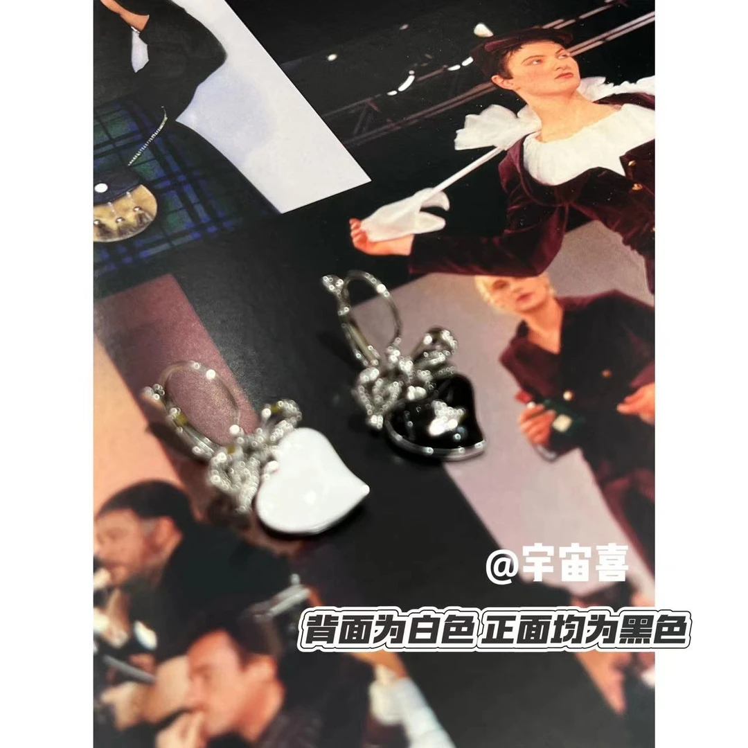 铜合金珐琅耳饰 C3-079【黑白珐琅小尾巴爱心星球蝴蝶结耳扣】