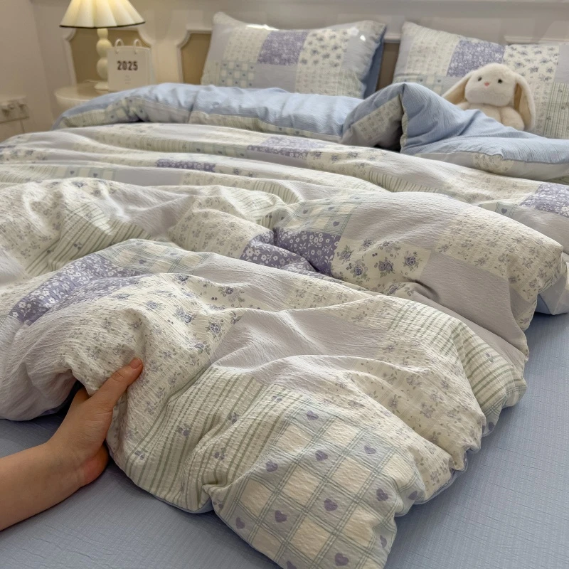 双层纱四件套2025新款小清新被套A类母婴学生床单双人床上三件套