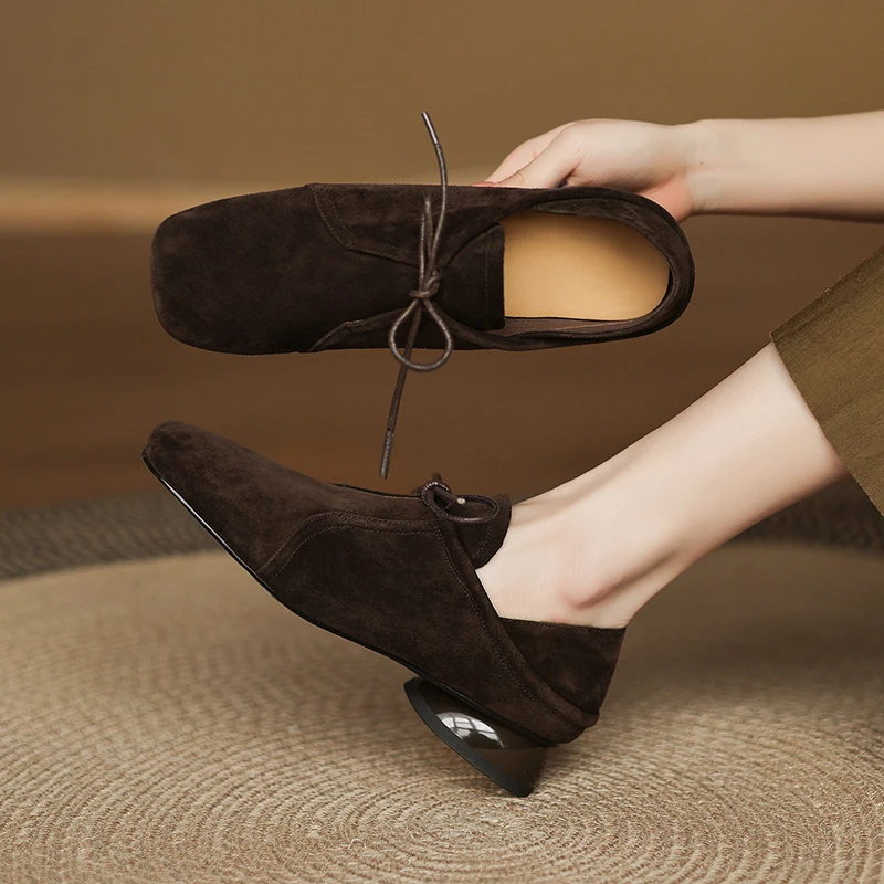 跟高3CM/34-41/2025新款气质百搭方头低跟单鞋优雅简约通勤复古女
