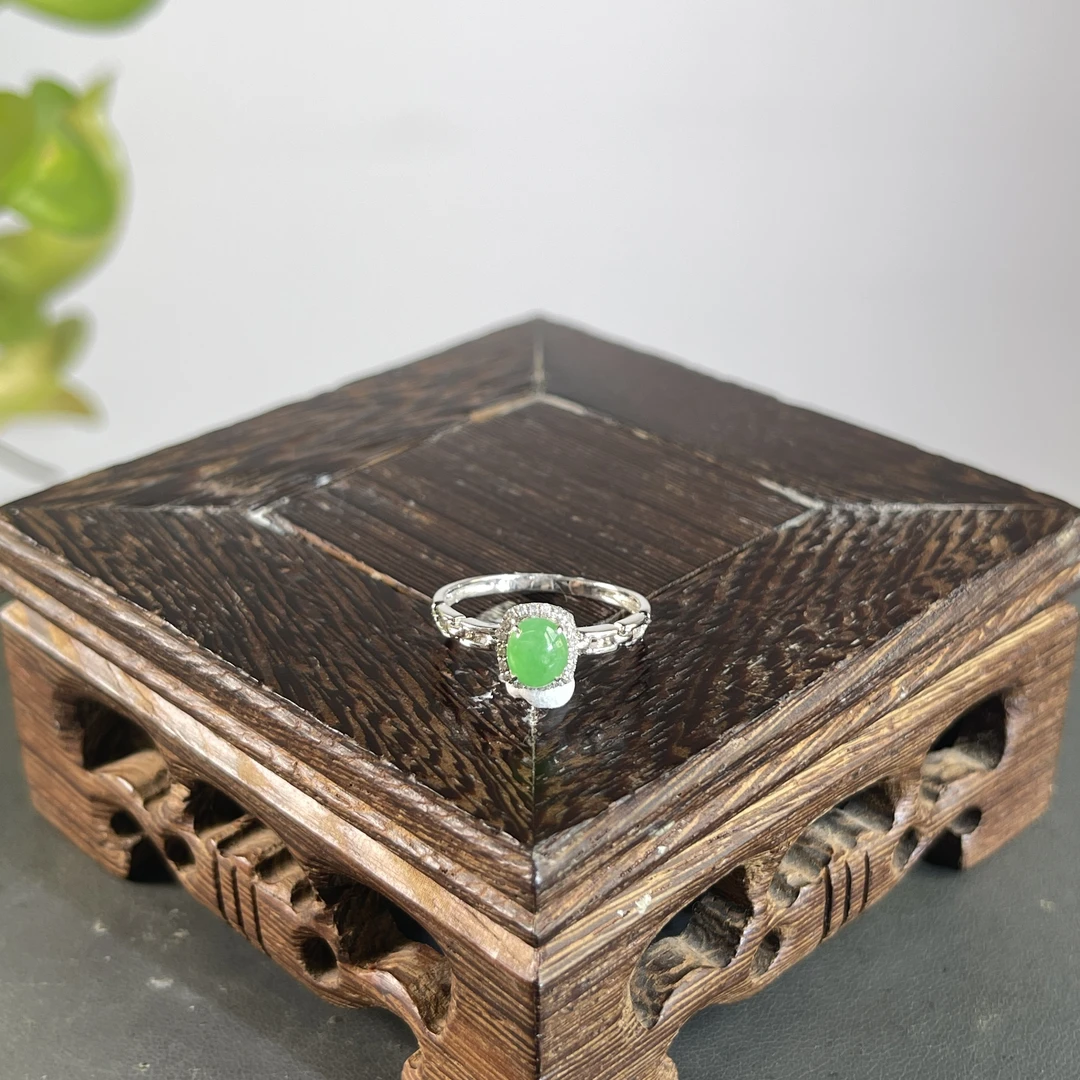 JXZC26-83 天然缅甸A货翡翠 18K含钻镶嵌戒指14#