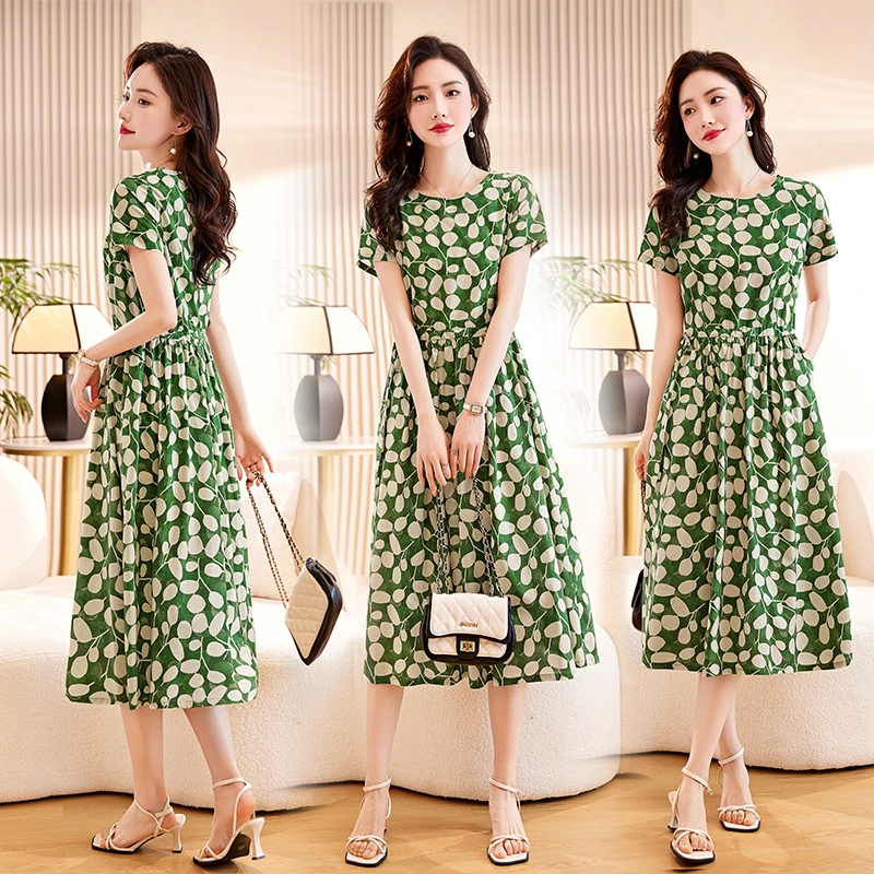 显瘦纯棉连衣裙夏季2025新款衣服大码女装超好看高端气质连身裙子
