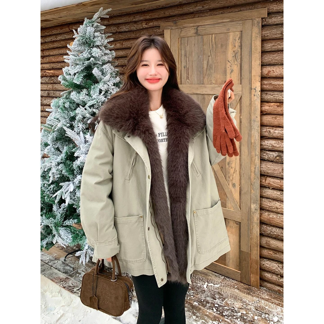 爆款爆白鸭绒大毛领羽绒服女慵懒松弛感2025冬新款保暖派克服外套